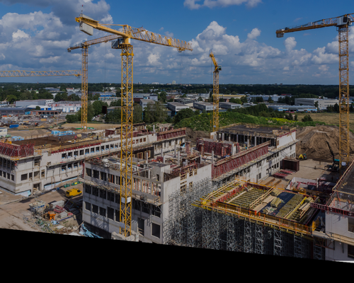 commercial construction job site with concrete work